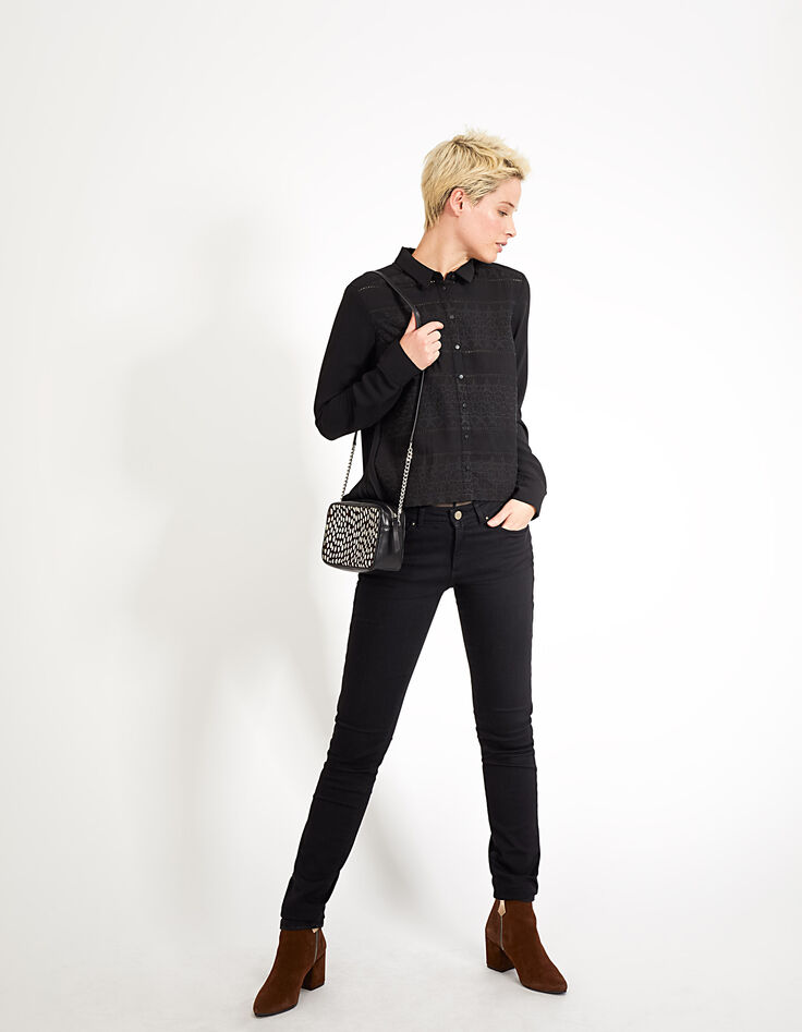 I.Code black embroidered star and pleated back shirt-7