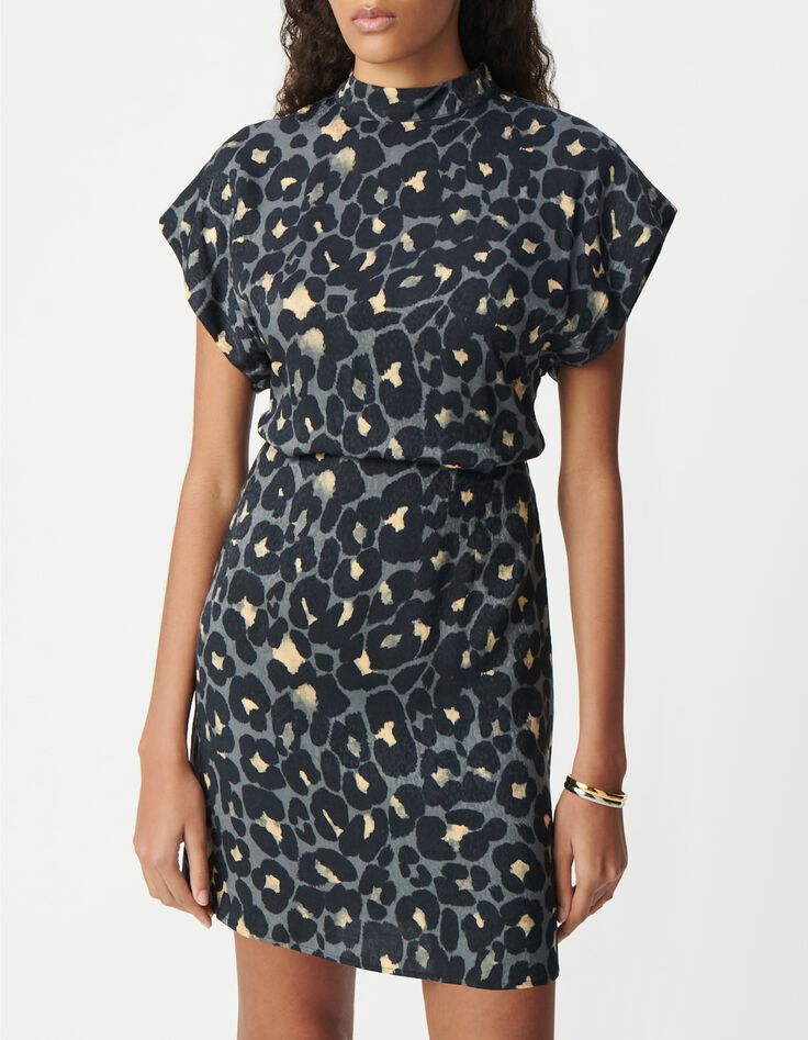Robe habill&eacute;e grise imprim&eacute; animalier Femme-2