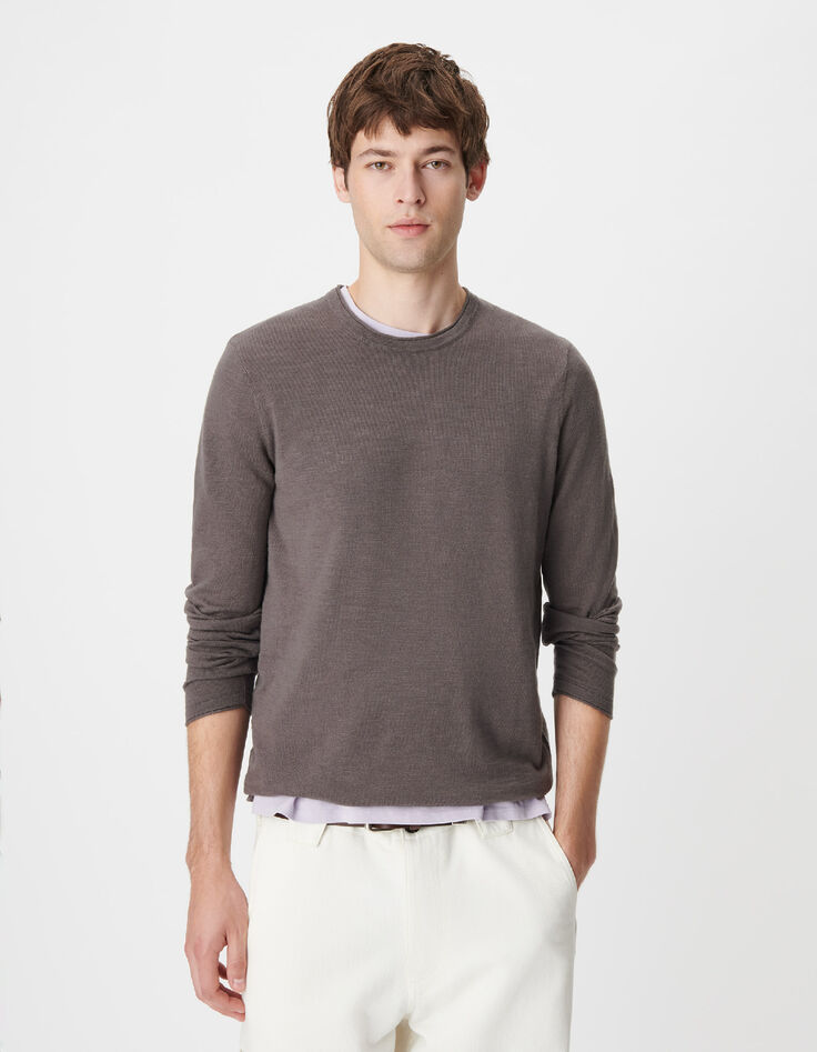 Pull gris tricot flamm&eacute; Homme-5