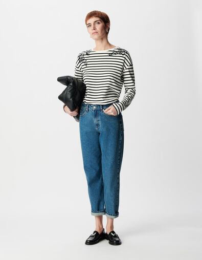 Mujer camiseta marineras de algod&oacute;n org&aacute;nico con bordado en el hombro - IKKS