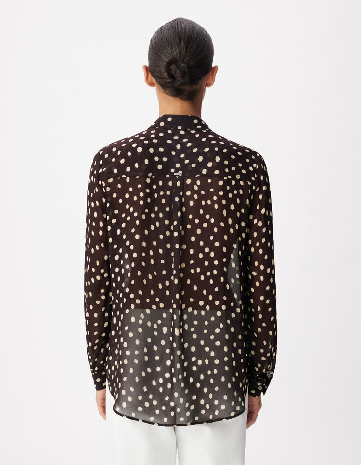 Chemise marron fluide voile imprim&eacute; pois Femme-4