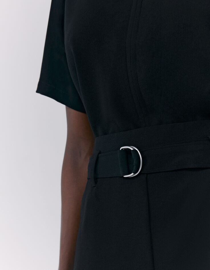 Combi short noir ceinturé avec ouverture dos Femme-7