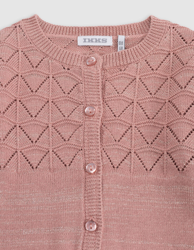 Cardigan rose tricot lurex ajouré bébé fille-2