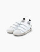 Tennis blanc cassé en cuir à scratchs avec typo garçon -1