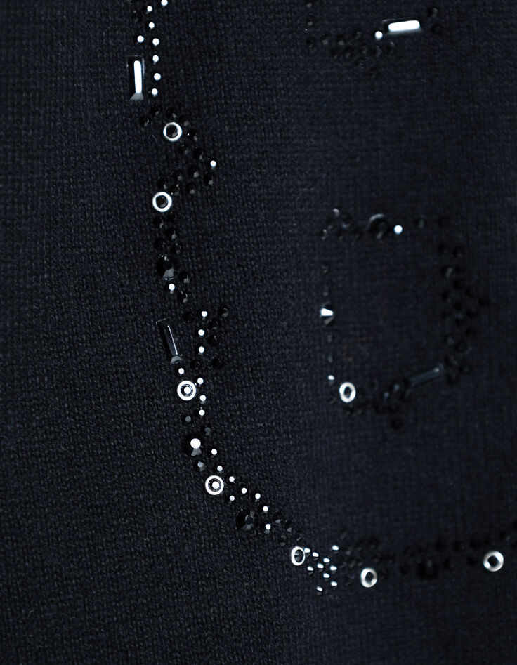 Women's black hooded cardigan knitted with rhinestone numbers on back-9