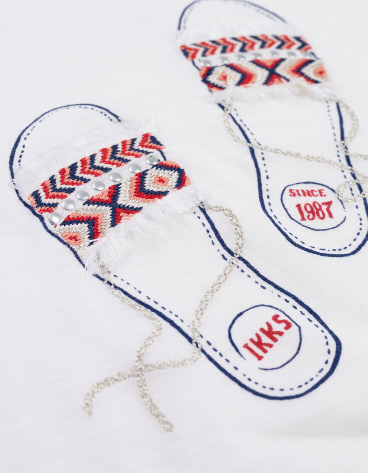 Weißes Mädchen-T-Shirt, Sandalen mit Stickerei-7