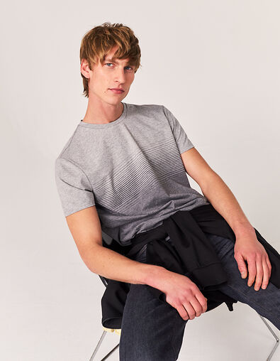 Tee-shirt gris moyen à rayures effet deep dye DRY FAST Homme - IKKS