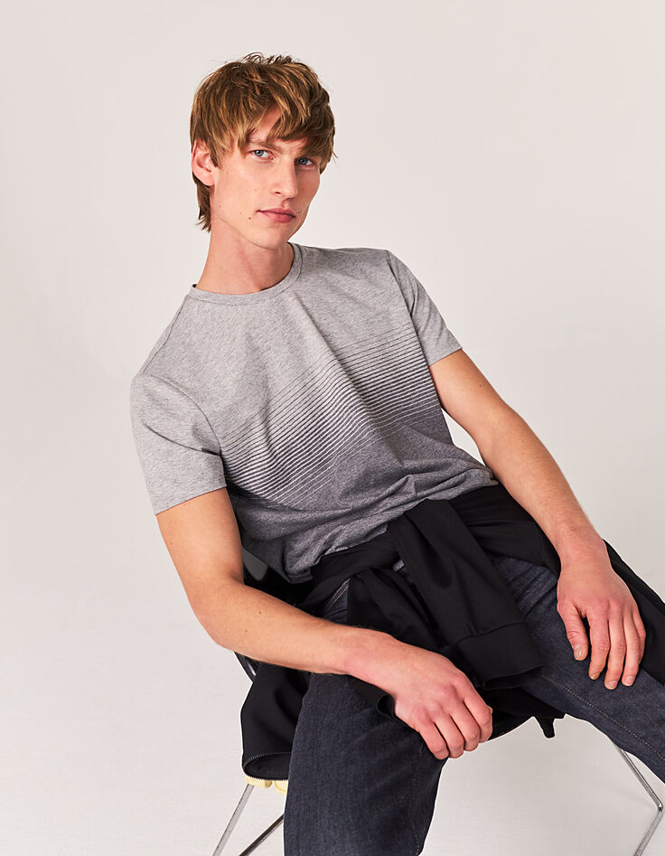 Tee-shirt gris moyen à rayures effet deep dye DRY FAST Homme-1