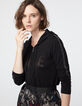 Cardigan zippé noir à capuche visuel Love femme-4