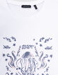 Camiseta blanca algodón diseño acuático purpurina niña-2