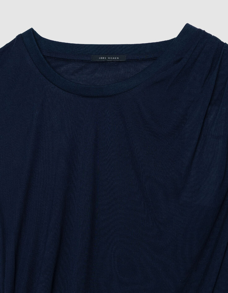 Tee-shirt manches courtes marine fronces c&ocirc;t&eacute;s Femme-6