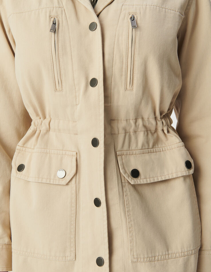 Veste saharienne beige broderies épaules Femme-5