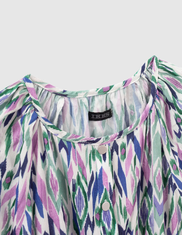 Girls’ off-white ikat diamond print asymmetric dress-3