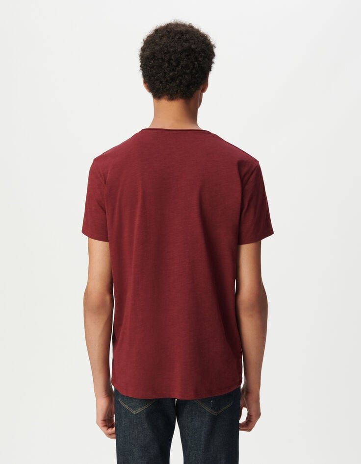 T-shirt encolure V bordeaux coton bio flammé Homme-2 T-shirt encolure V bordeaux coton bio flammé Homme-2