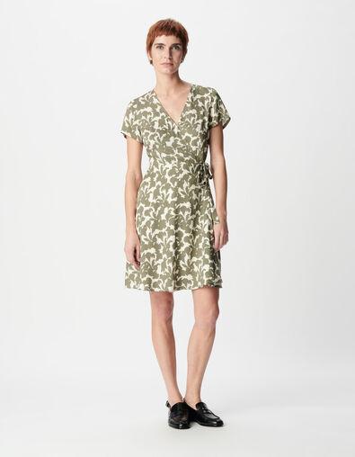 Wikkeljurk in kaki met plantenprint voor dames in de zomer - IKKS