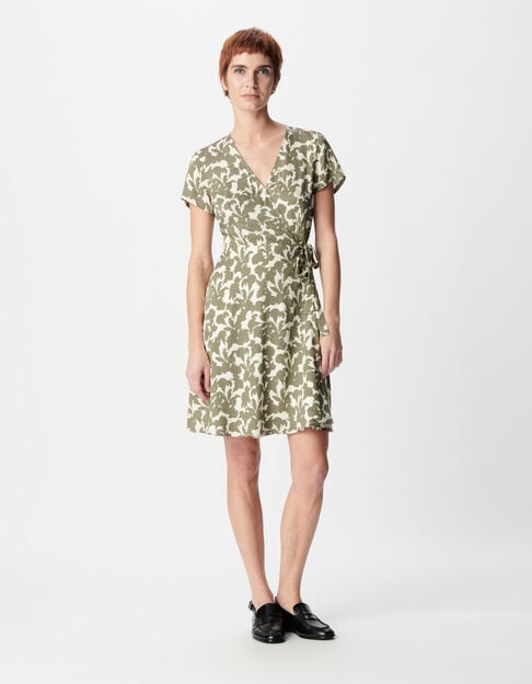 Wikkeljurk in kaki met plantenprint voor dames in de zomer - IKKS