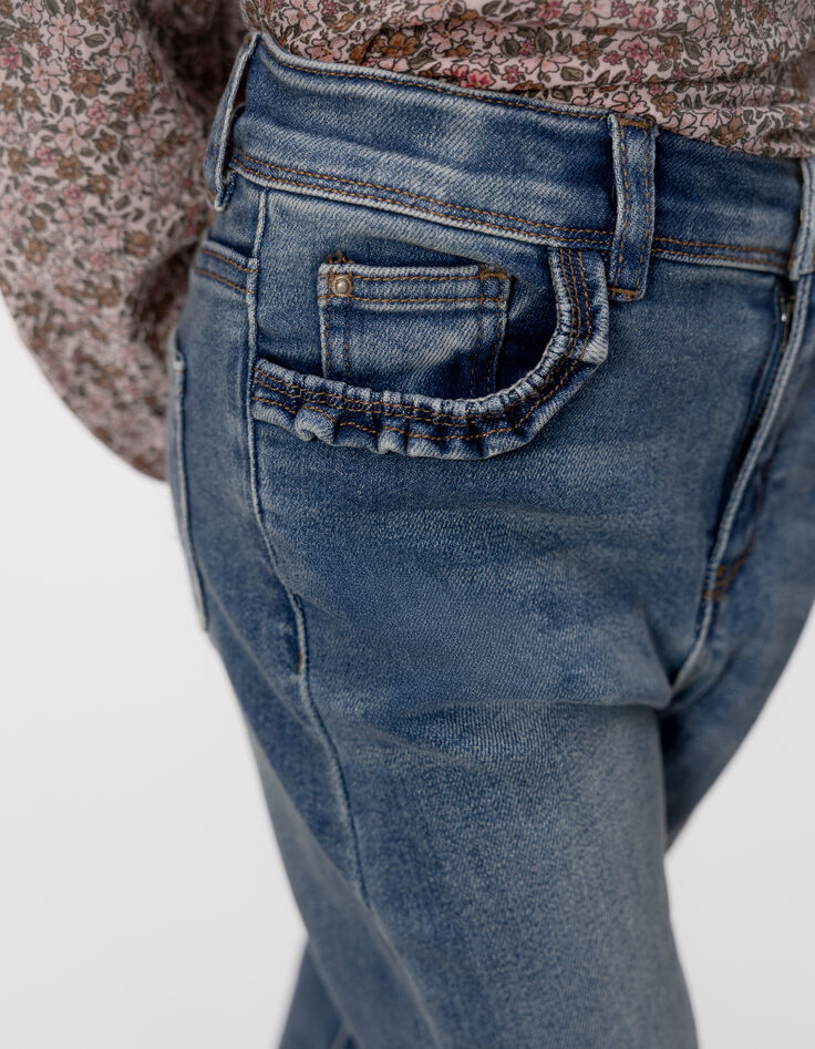Blaue gerade Mädchenjeans Rüschentaschen-2