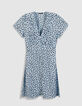 Robe bleu ciel imprim&eacute;e col V manches courtes femme-1