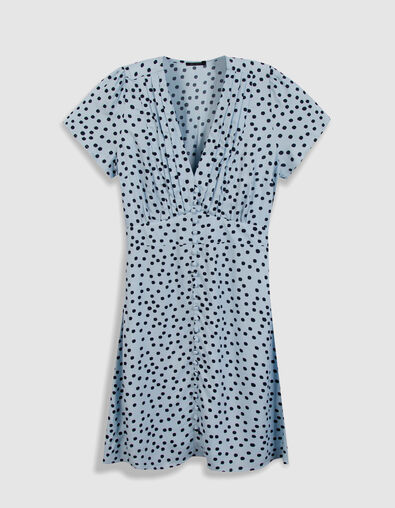 Robe bleu ciel imprim&eacute;e col V manches courtes femme - IKKS