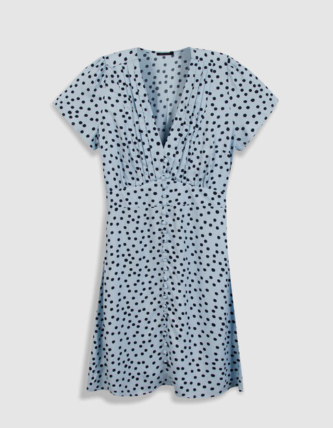 Robe bleu ciel imprim&eacute;e col V manches courtes femme - IKKS