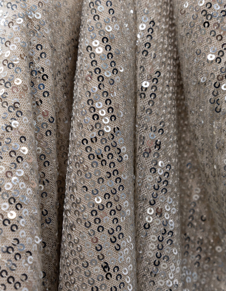 Sequin-embroidered silver midi skirt Women-7