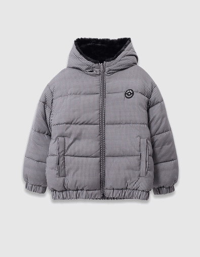 Schwarz M&auml;dchenwendesteppjacke Hahnentrittmuster - IKKS