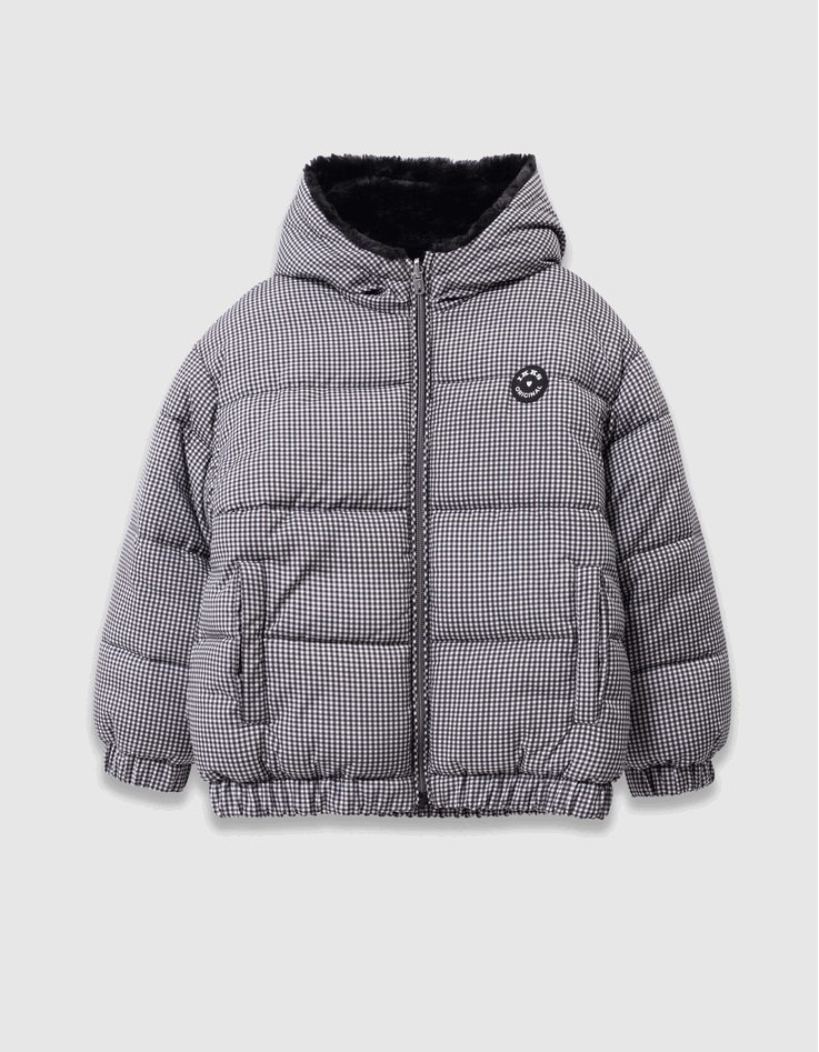 Schwarz M&auml;dchenwendesteppjacke Hahnentrittmuster-1