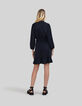 Geüpcyclede marineblauwe jurk met elastische taille Dames-5