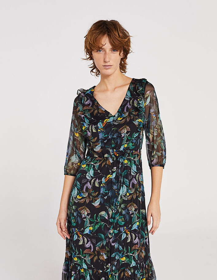 Women’s jungle parrots print long dress