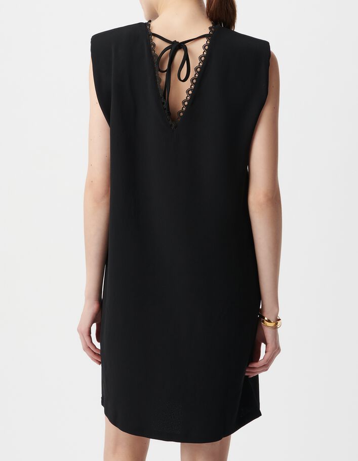 Robe noire décor dentelle col V devant dos Femme