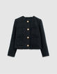 Chaqueta corta azul marino tweed lentejuelas mujer-6