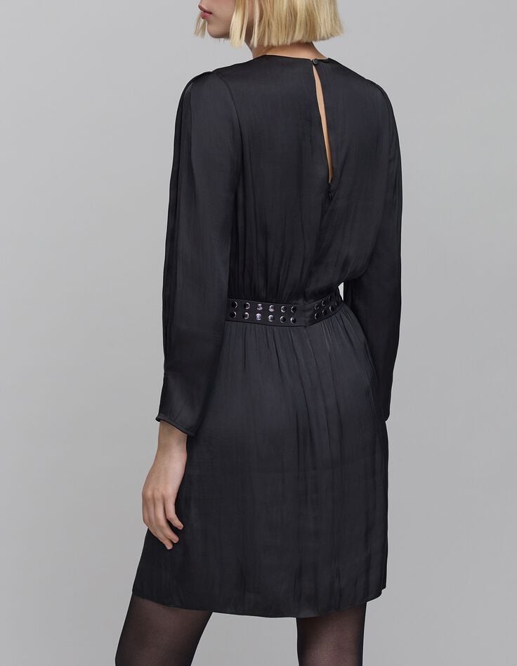 Zwart damesjurkje met studs in tailleband-4