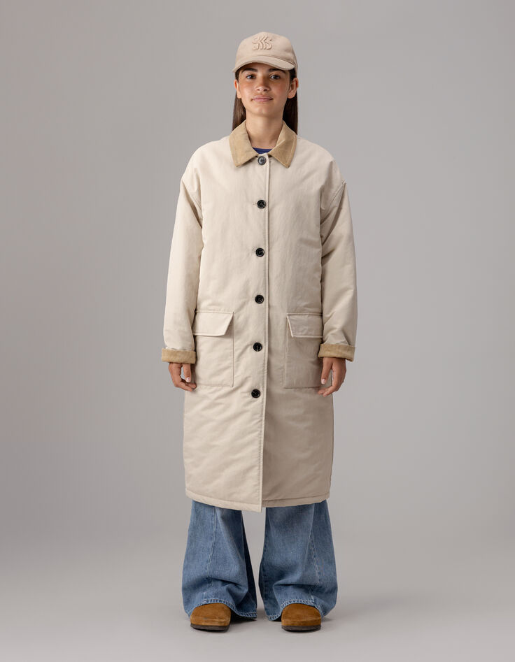 Beige trenchcoat fluwelen kraag meisjes-1