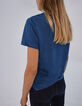 Blauw linnen T-shirt fluwelen flocking voor-3