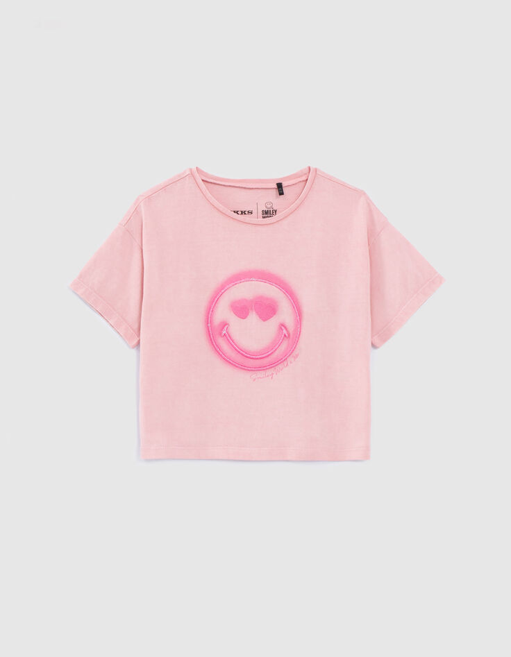 Girls’ pink T-shirt with SMILEYWORLD embroidery-1