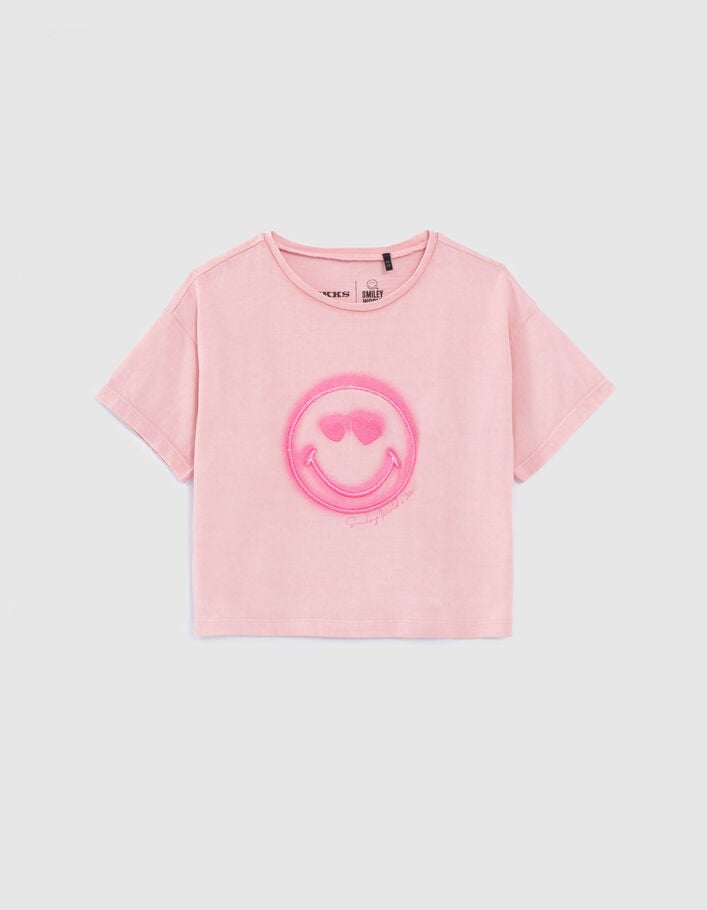 Girls’ pink T-shirt with SMILEYWORLD embroidery - IKKS