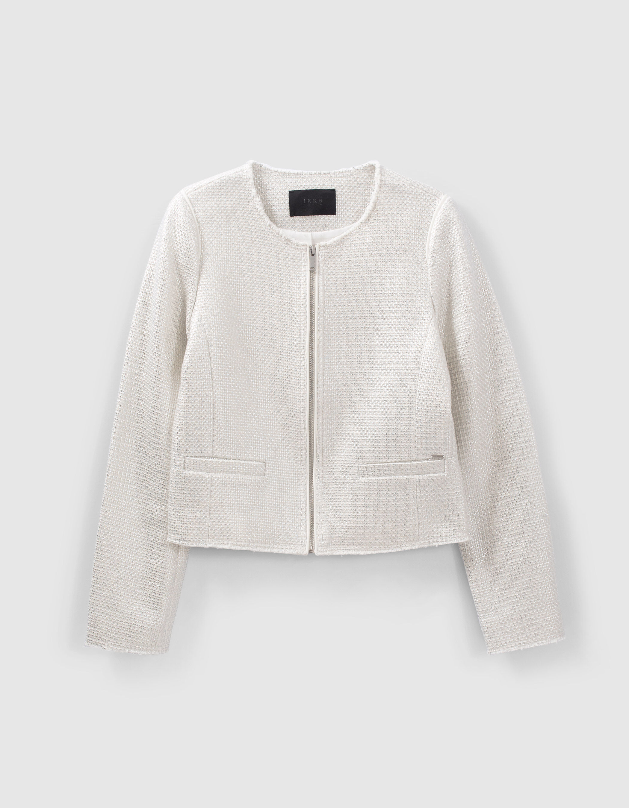 Women s silver coated cotton knit tweed style jacket IKKS