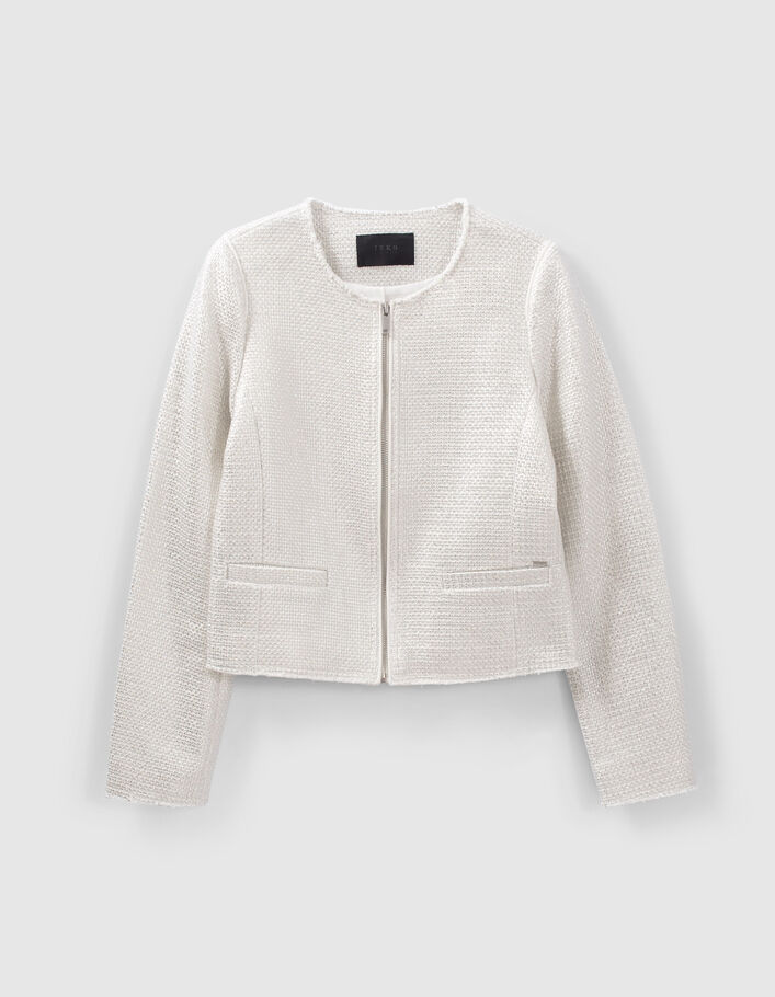 Women’s silver coated cotton knit tweed-style jacket - IKKS