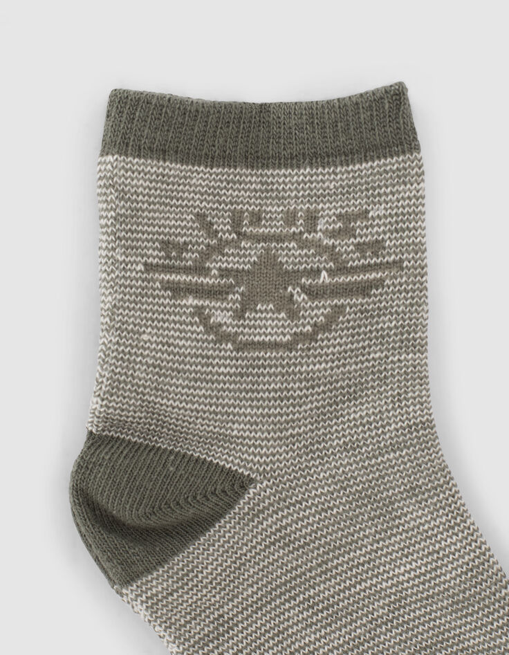 Chaussettes kaki rayées et beige bébé garçon-2