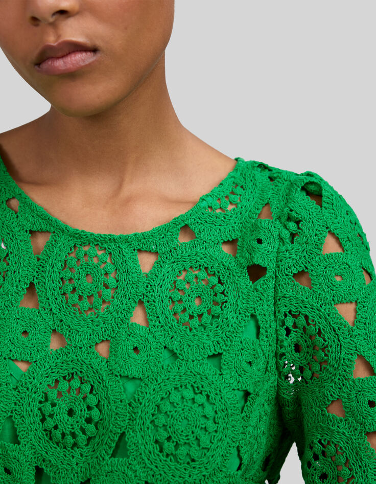 Blouse verte dentelle macramé Femme-5