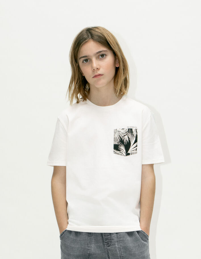 Boys’ ecru organic cotton T-shirt, palm tree print pocket - IKKS