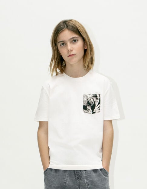 Ecru T-shirt biokatoen zak palmprint jongens - IKKS