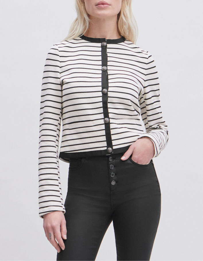 Veste écrue maille piquée rayures noires Femme