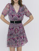 Robe courte en voile fuchsia imprimé bandana floral femme-1
