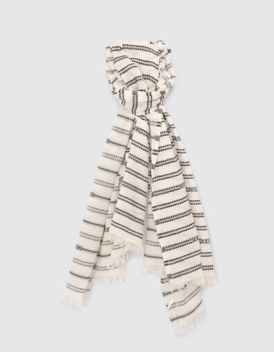 Chèche 100% coton à rayures noir et blanc logos IKKS femme - IKKS