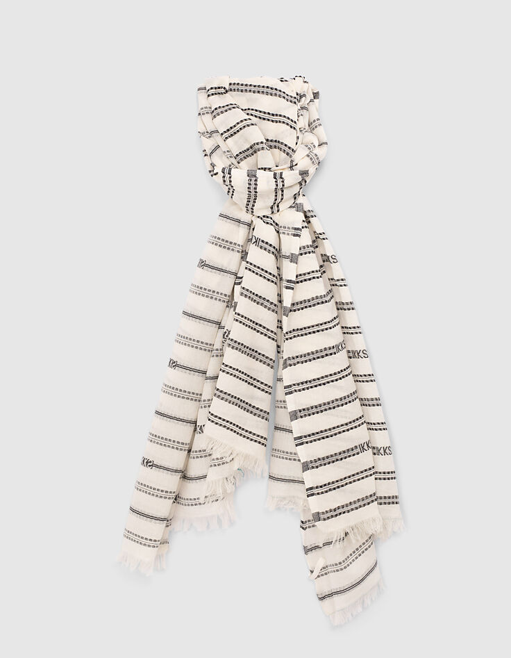 Chèche 100% coton à rayures noir et blanc logos IKKS femme-1