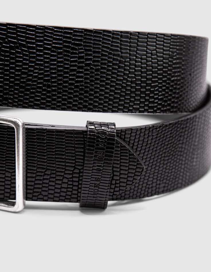 Ceinture noire cuir embossé effet python Homme-3