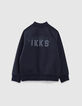 Cárdigan navy estilo teddy con letras niño -4