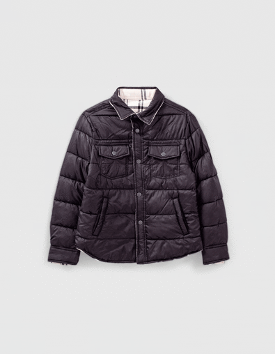 Boys’ black and check reversible padded jacket - IKKS