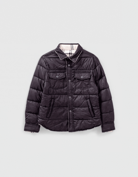 Boys’ black and check reversible padded jacket